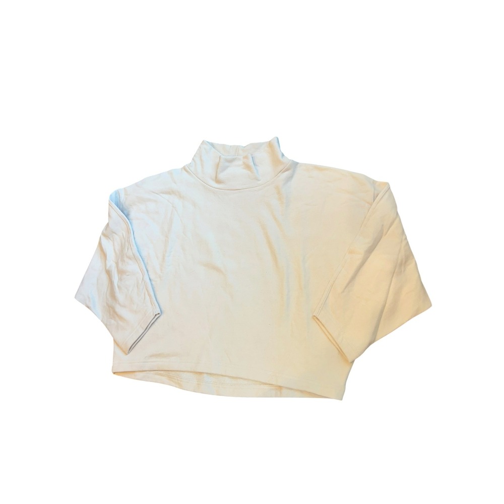 AYR Cream Cotton Cropped Mock Neck Sweatshirt Boxy Relaxed Fit Womens Large